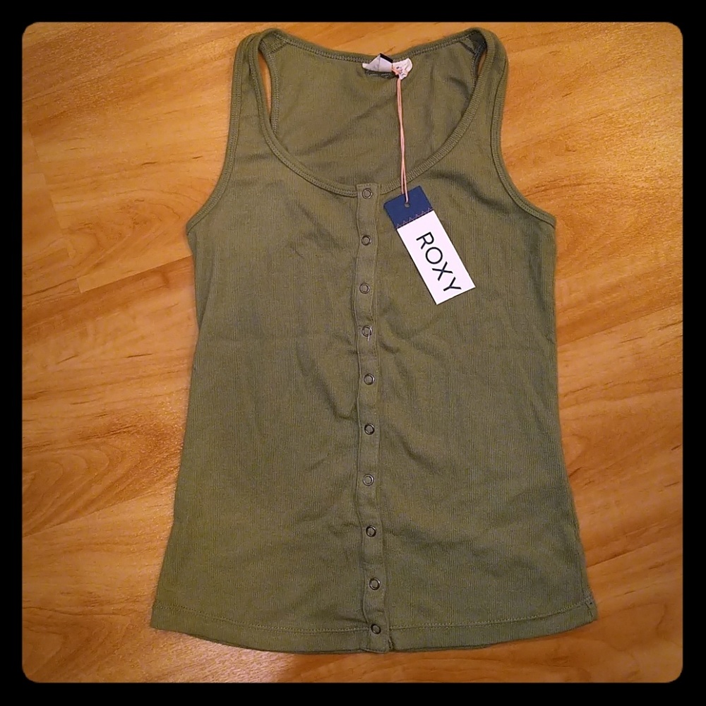 XS Roxy Button Front Ribbed Sleeveless Top